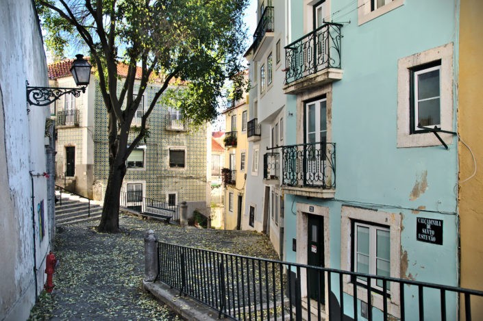 At the crossroads in the colorful streets of Lisbon